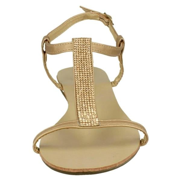 Savannah Ladies Savannah Flat T Bar Diamante Trim Casual Sandal