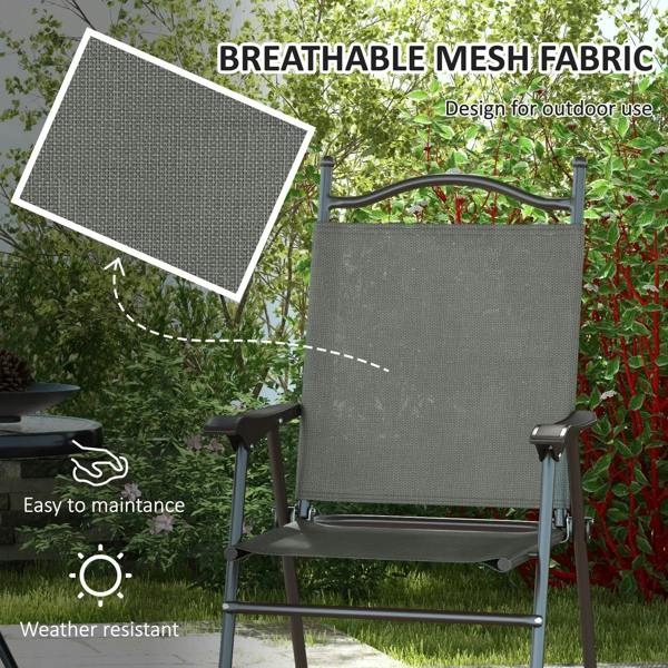 Dark grey folding garden chair with breathable mesh seat and backrest