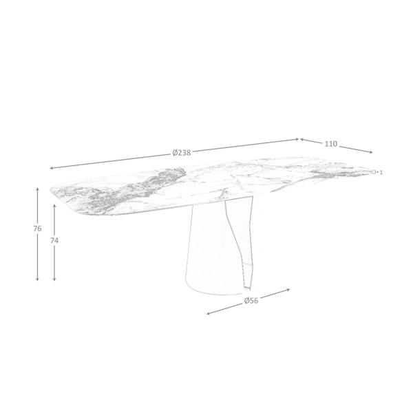 Angel Cerdá Oval Barrel porcelain marble and white steel dining table 1135