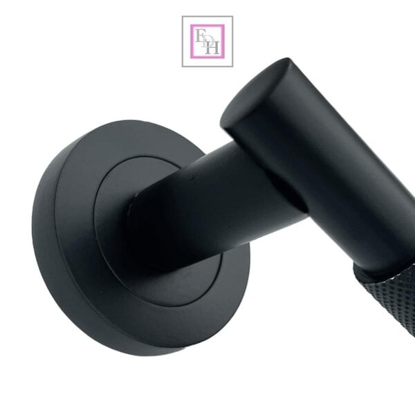 EDH Door Hardware Knurled Door Handles on Round Rose – Polished Chrome, Matt Black & Satin Nickel