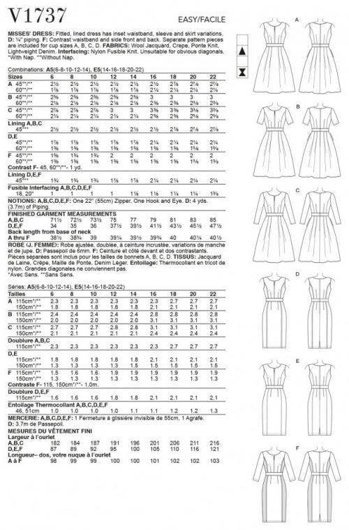 Vogue Sewing Pattern 1737, Dresses for Women, A5 (6-8-10-12-14) - Easy