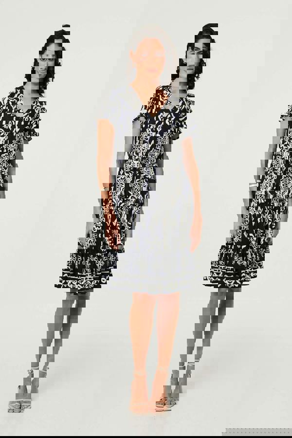 Brown | Abstract Angel Sleeve Knee Length Dress
