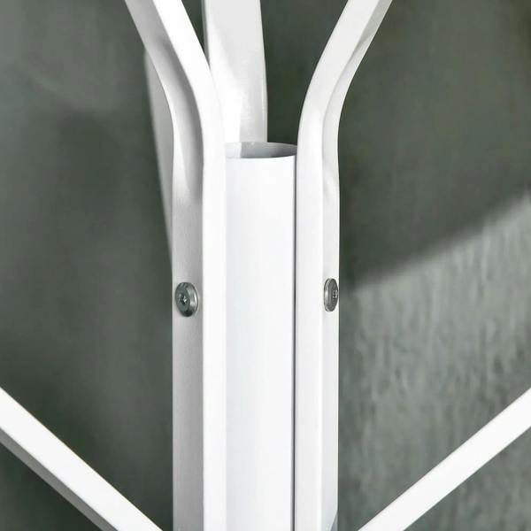 White metal coat rack frame connection with screws and reinforced inner panel