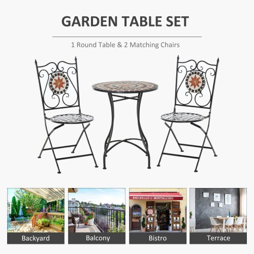 Wyld Haus Rakamo 3 Piece Mosaic Garden Outdoor Bistro Table And Chair Set Orange