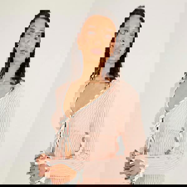 Brave Soul Pale Pink Ribbed Knitted Cardigan with Bow Fastening - Pale Pink Image 4