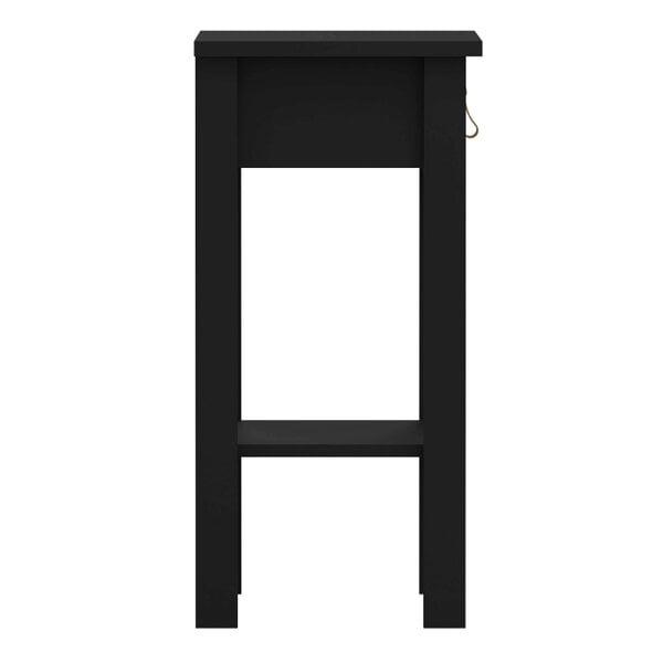 Wyld Haus Wildberry Matt Black Wooden Bedside Table with 1 Drawer Bottom Shelf Leather Handles