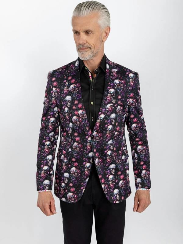 SKULL & FLORAL PRINTED FITTED JACKET - Claudio Lugli Shirts