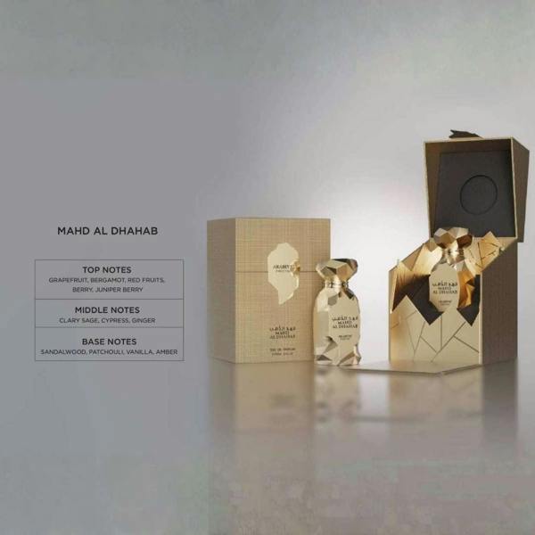 Arabiyat Prestige Mahd Al Dhahab EDP 100ml bottle and box studio display