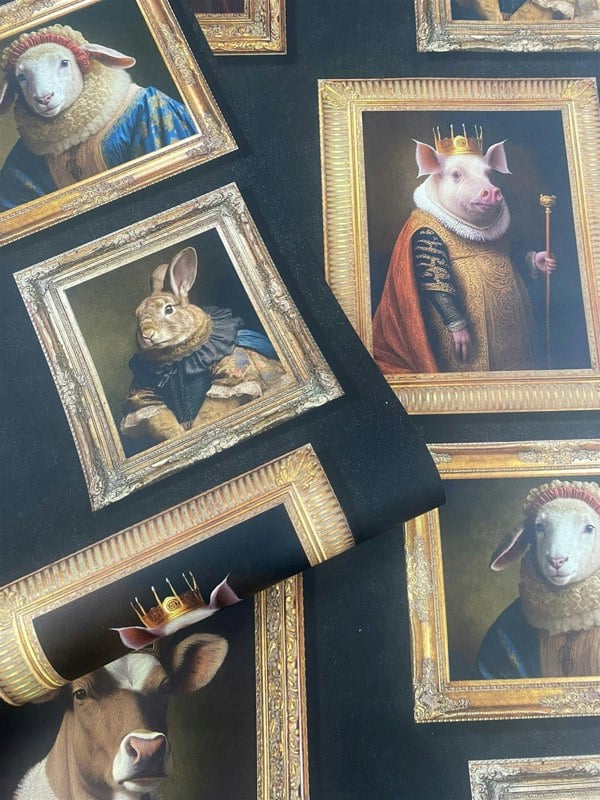 Muriva Regal Animals Charcoal Wallpaper