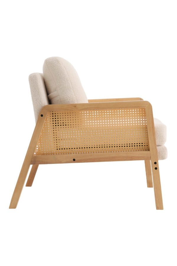 Living and Home White Teddy Fur Rattan Armrest Sofa Cushioned Armchair