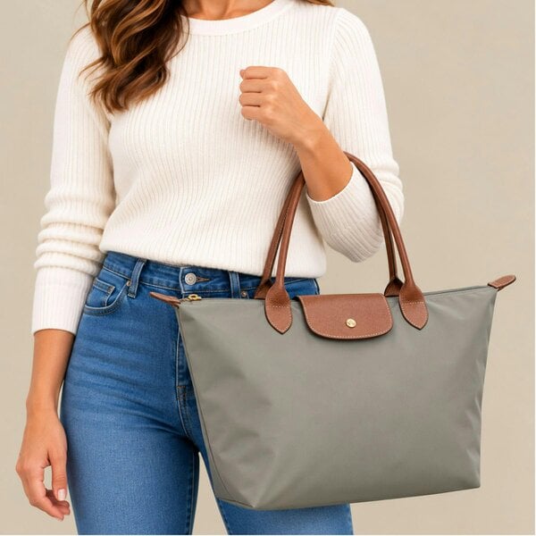 Love EMVY Large Women’s Zip Top Tote Bag with Twin Handles - Grey