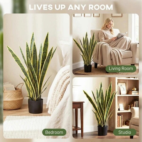 Bobobiy Artificial Snake Plant 21 Variegated Leaves Fake Plant in Pot Indoor Outdoor Decor Green