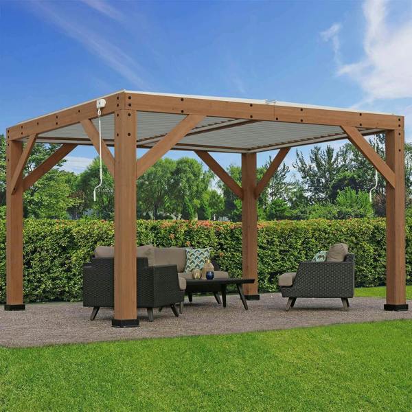 Yardistry Wooden Pergola 13ft x 11ft (4m x 3.4m) With Louvered Roof 4m x 3.3m Wooden Gazebo 8