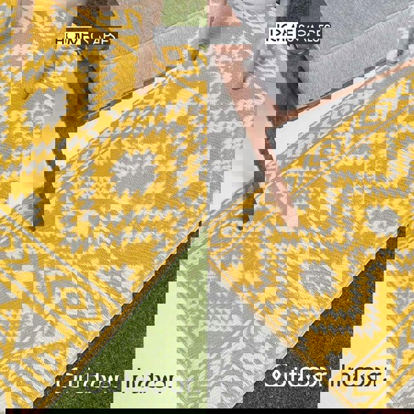 HOMESCAPES Outdoor Rug Luxury Waterproof Reversible Recycled, For Garden, Anna Aztec