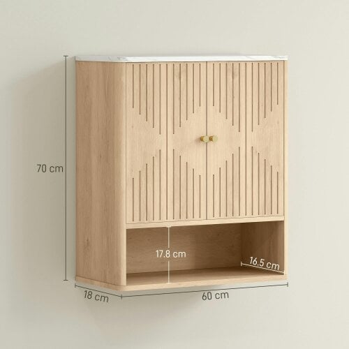 Wyld Haus Nedo Wall Mounted Bathroom Storage Cabinet With Adjustable Shelving Oak Finish