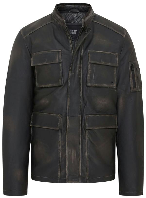 Infinity Leather Mens Vintage Black Leather Safari Jacket - Fagernes