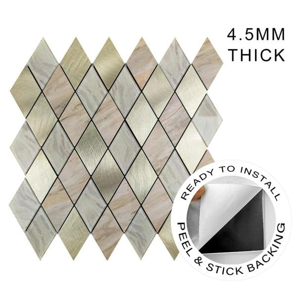 ENER-J Rose Gold Slate Diamond Pattern Peel & Stick Aluminum Tile, Size:295 x 295 x 4.5 mm (Pack of 4)