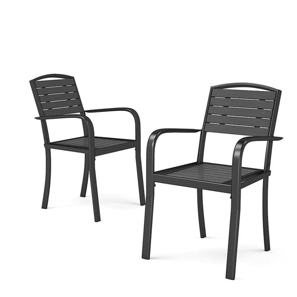 Set of 2/4 Garden Dining Armchairs with Metal Legs Patio Side Chairs Living and Home Grey Set of 2