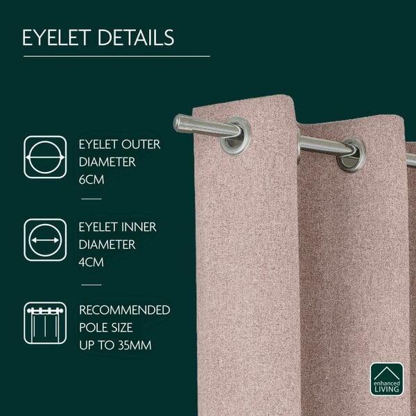 Enhanced Living Blush Textured Basketweave 100% Blackout Curtains - Thermal/Energy Saving Pair with Eyelets For Living Room & Bedrooms