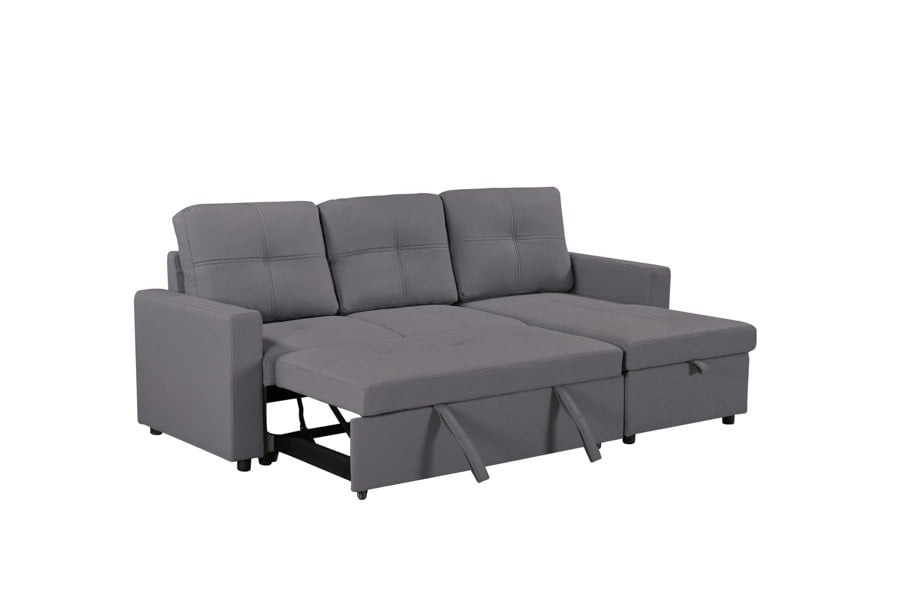 SQUAREBOXX Newport Leather 3 Seater Pullout Sofa Bed in Grey with Storage Compartment