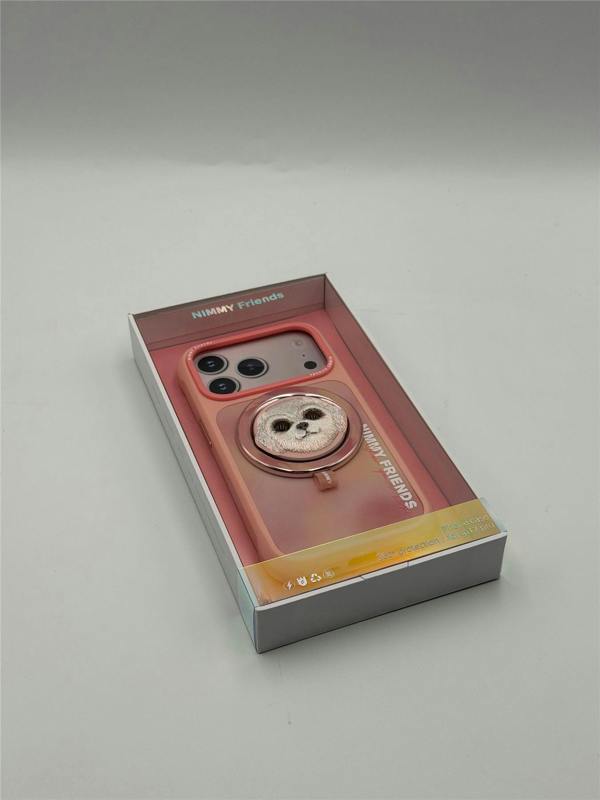 Nimmy Friends Nimmy Big Eye Cute Pet Bischon Fraise Dog Face Case with Detachable MagSafe Grip for iPhone 17 Pro 6.3" Pink