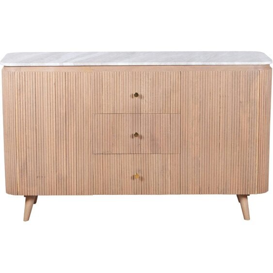 Wyld Haus Boston Natural Oak and Brown Marble 3 Drawer Sideboard