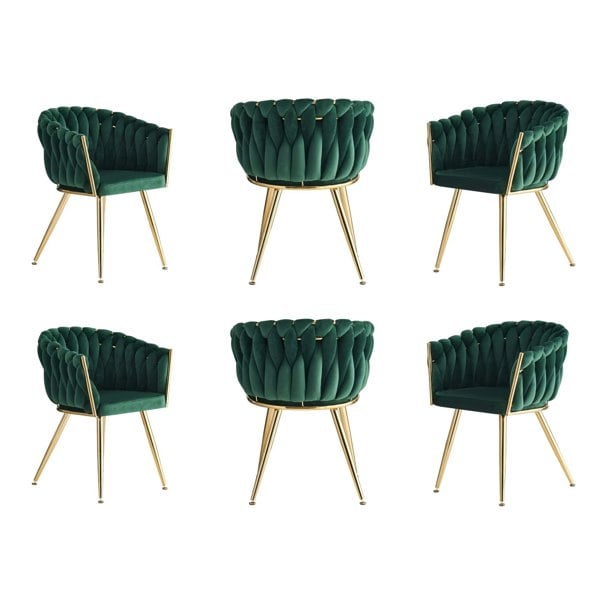 Life Interiors Set of 6 Roma Knot Velvet Armchairs with Gold Metal Legs, Modern Tufted Design for Living Room