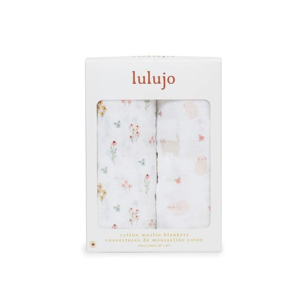Lulujo - Cotton Swaddle - Kitty Cat & Flower Field 2 Pack