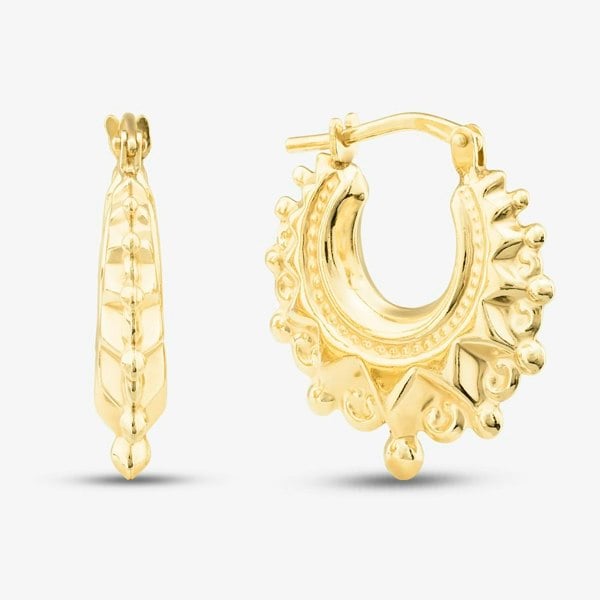 T. H. Baker Silver Gold Plated Fancy Patterned Creole Hoop Earrings S3004