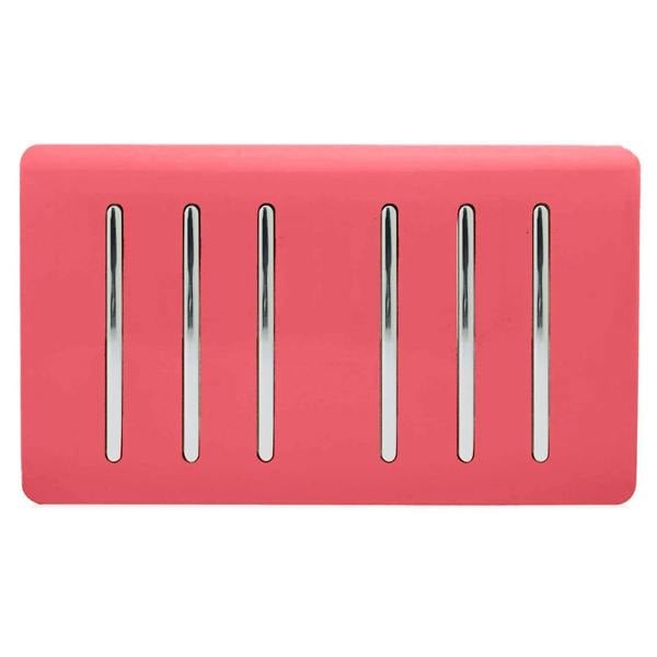 Trendi Switch 6 Gang 1 or 2 Way Light Switch in Strawberry Red