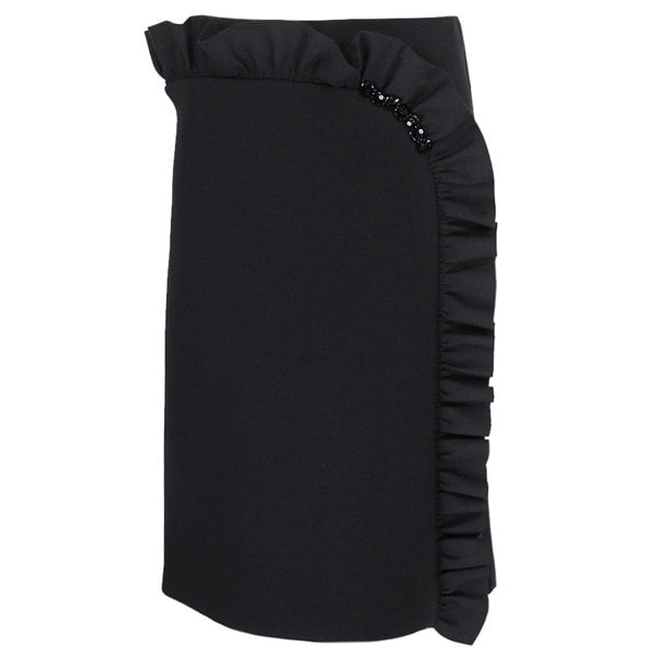 Simone Rocha black neoprene skirt with ruffle and beading detail