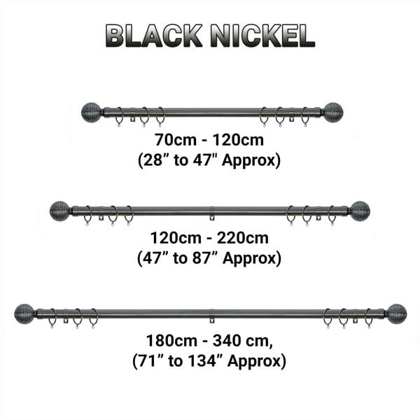 A.Unique Home Etched Ball Extendable Curtain Pole (25/28mm) (Black Nickel,70cm - 120cm)
