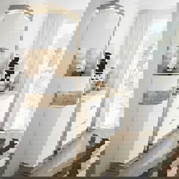 Furniture To Go Lyon Tall narrow display cabinet (LHD) in Riviera Oak/White High Gloss