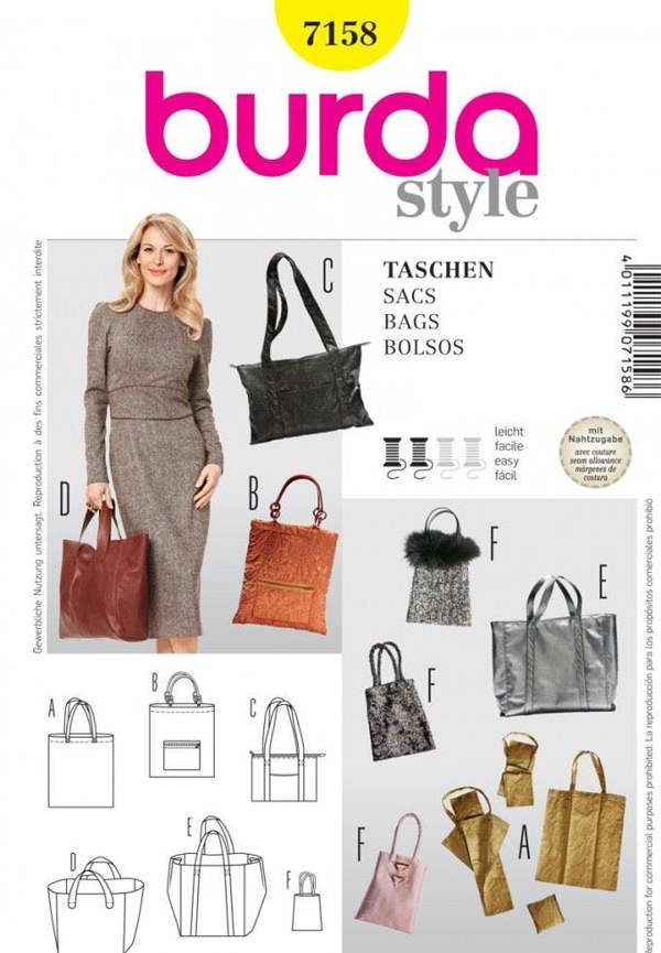 Burda Sewing Pattern 7158 Bags - Easy