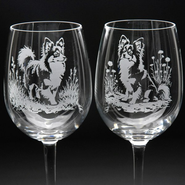 Glyptic Glass Art Papillon Dog Crystal Wine Glass - Hand Etched/Engraved Gift