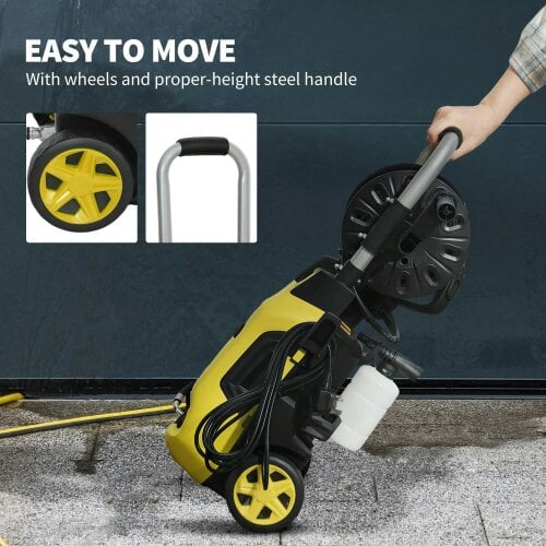 Bobobiy 1800W High Pressure Washer, 150 Bar Pressure, 420 L/h Flow, 6M Hose, Steel Handle Car Driveway, Yellow