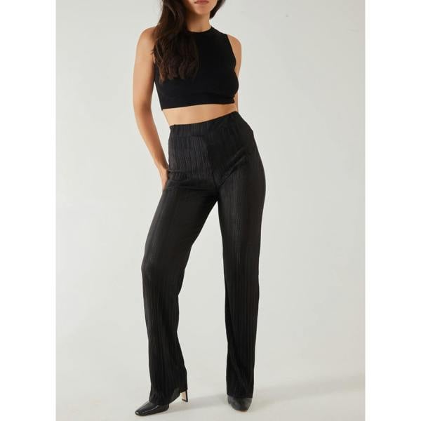 Pink Vanilla Plisse Flared Trousers