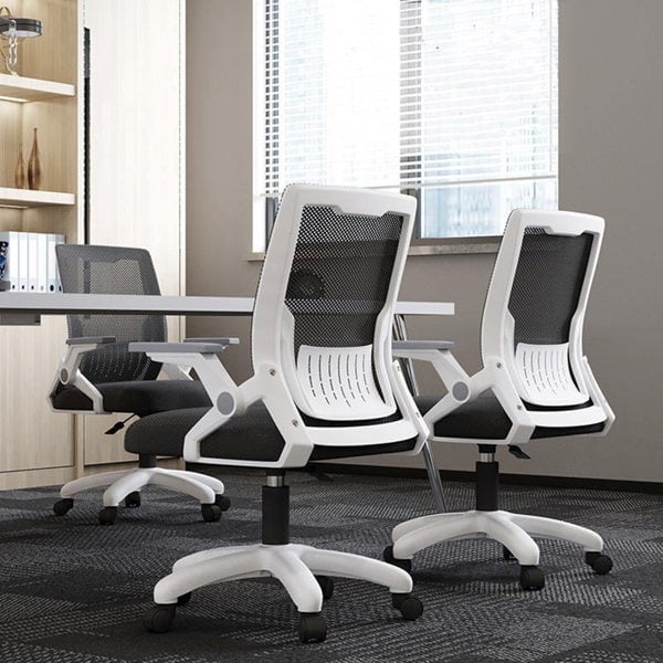 Detail view of Isabel Mesh Office Chair with wood office desk chairs