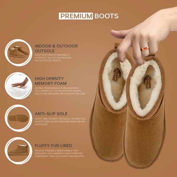 VIVA Women's Faux Fur Lined Boot Slippers - Memory Foam Anti-Slip Sole