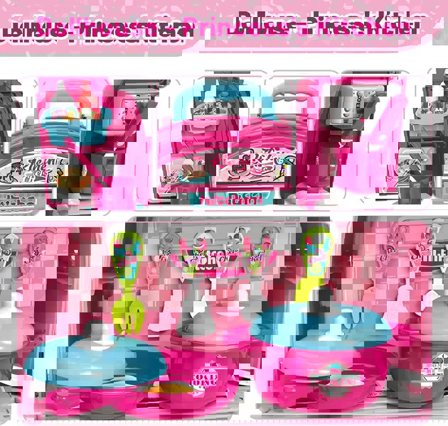 deAO Toys 3-in-1 Pink Dollhouse & Kitchen Playset – Portable Toy with Carry Backpack Pretend Play Gift for Girls Ages 3-8 Christmas & Birthday Present