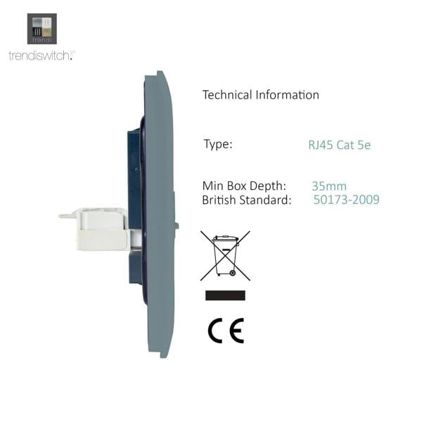 Trendi Switch 1 Gang RJ45 Cat 5e PC Ethernet Socket in Cool Grey