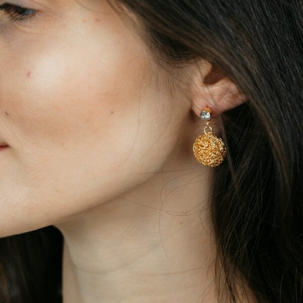 The Colourful Aura Gold Round Wire Wrapped Statement Corded Dangle Drop Handmade Earrings