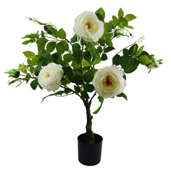 Leaf 70cm White Camellia Rose Plant Artificial