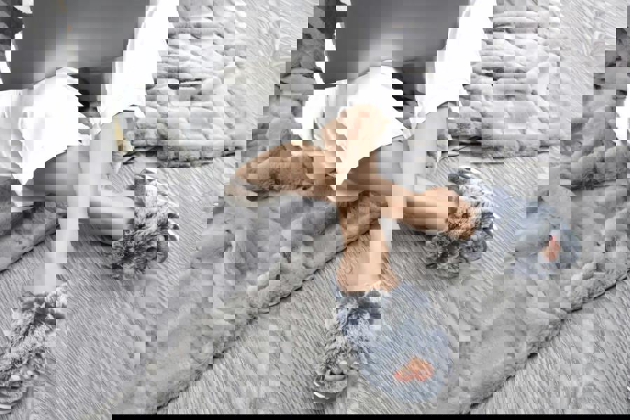 Smart Living Women's Faux Fur Slippers - Cozy, Warm, Durable Indoor/Outdoor House Shoes- Grey