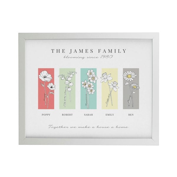 Personalised Memento Company Personalised Birth Flower Family of 5 White Framed Print