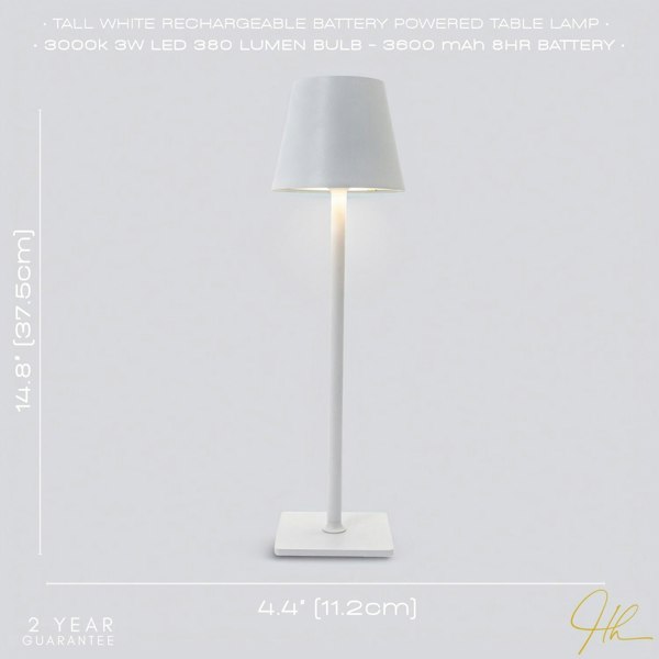 Tall White Rechargeable Touch Dimmable Table Lamp with Metal Shade Image 7