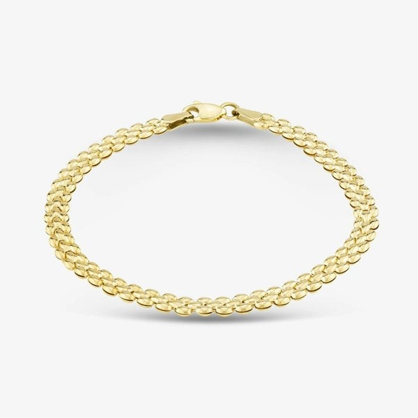 T. H. Baker 9ct Yellow Gold 7 Inch Hollow Three-Row Bead Bracelet CN970-07