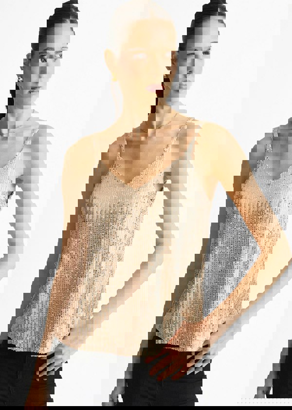 Gini London Champagne Sequin V Neck Cami Top