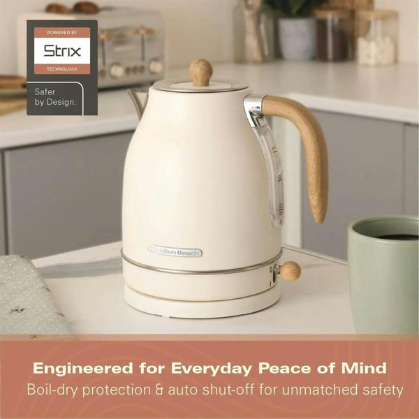 Hamilton Beach Scandi 1.7L Jug Kettle - Matte Cream with Wood Effect