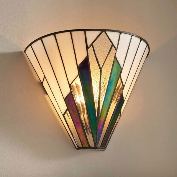 Tiffany Glass Wall Light Cream & Iridescent Black Shade Interior Sconce i00238 Loops
